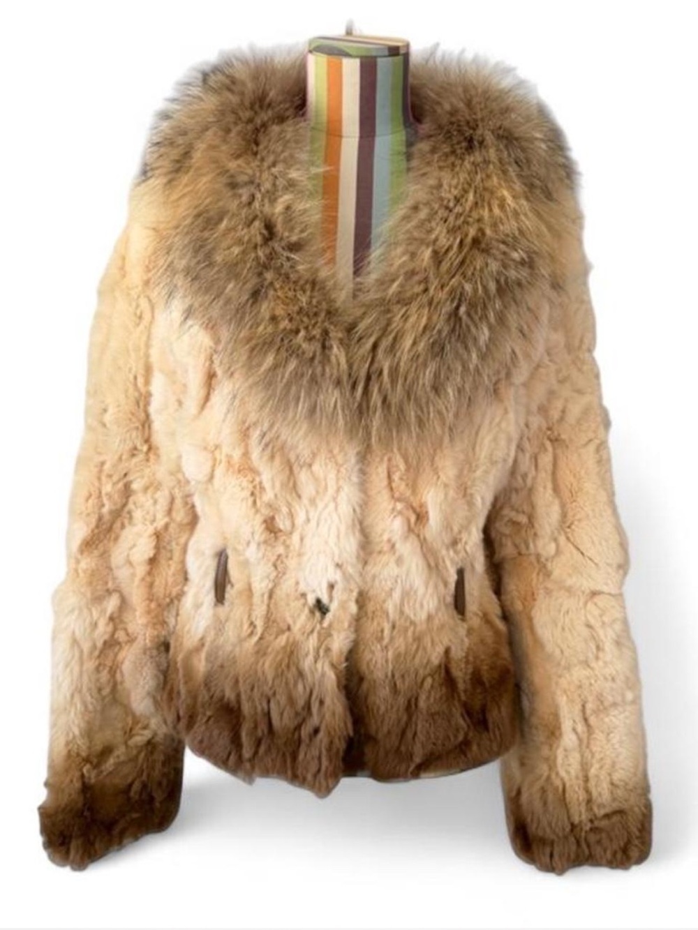 Vintage Alberto Malaki Ombré Real Rex Rabbit Fur & Real Raccoon Fur Jacket Coat